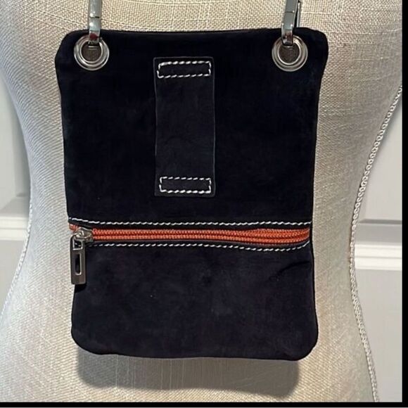 Amica Italian Suede Crossbody Body Black with Multi colored Zippers NWOT - Picture 4 of 8